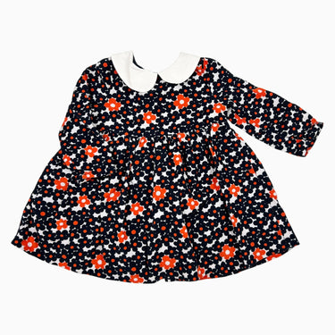 Robe à col claudine marine fleurie en corduroy 12M