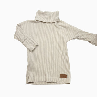 Pull à col roulé vanille côtelé 1-2Y