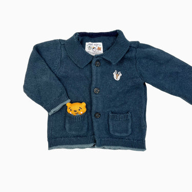 Cardigan teal 'ourson' en tricot 12M