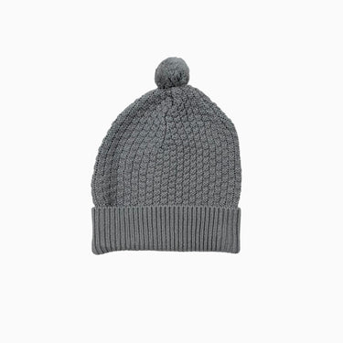 Tuque grise en tricot d'acrylique et coton bio avec pompon 6-12M