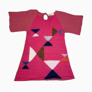 Robe rose 'triangles' en tricot de bébé alpaga (fit 2-3Y) 4Y