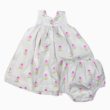 Robe avec bloomer blanche 'fleurs' roses 18M