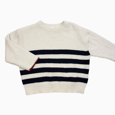 Pull crème à rayures marine en tricot de viscose, poly 12-18M