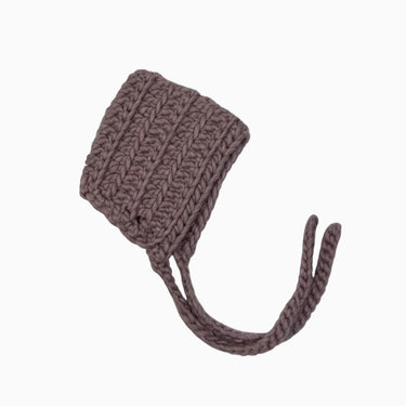 Bonnet crocheté vieux-mauve en laine 2-3Y