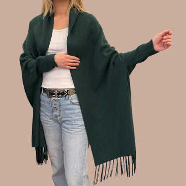 Cape verte en tricot de laine et poly pour femmes OS