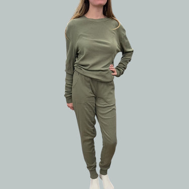 Ensemble chandail et jogger vert cotelé en modal pour femmes XS