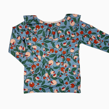 Haut de mailllot bleu fleuri à volants 6Y