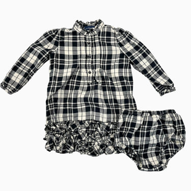 Robe avec bloomer en flanelle de coton à carreaux 24M