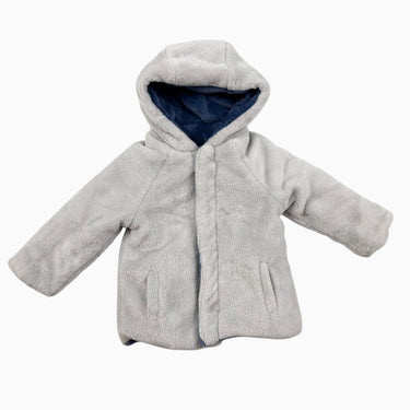 Manteau bleu réversible gris en peluche 18M