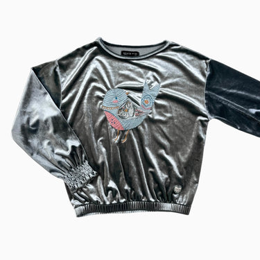 Chandail vert 'oiseau' en velours scintillant 7Y