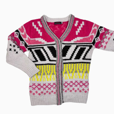 Cardigan fushia à motifs en tricot de laine et alpaga 8Y