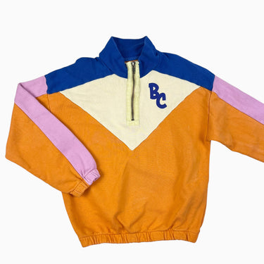 Pull demi-zip colorblock orange, rose et bleu 8-9Y
