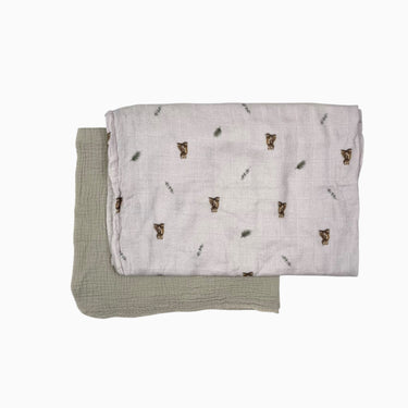 Duo de langes 'ours' et taupe en mousseline