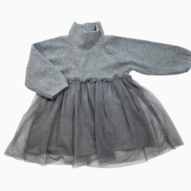 Robe grise avec tulle et col mock 12-18M