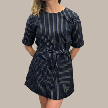 Robe marine en poly et viscose à rayures dorées pour femmes S-M