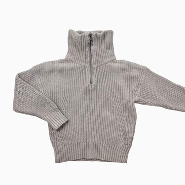 Pull à col demi-zip sable en tricot de coton 5Y