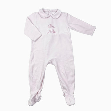 Pyjama à col claudine rose 'Ma jolie' en velours 12-18M