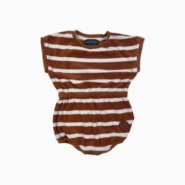 Barboteuse à rayures caramel en ratine 6-9M