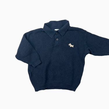Pull marine avec chien brodé en tricot 4-6M