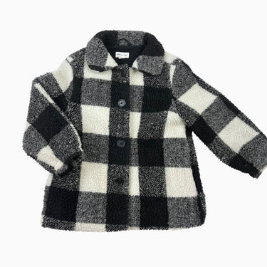 Manteau à carreau blanc et noir en sherpa 6Y