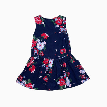 Robe marine fleurie rouge en corduroy 7-8Y