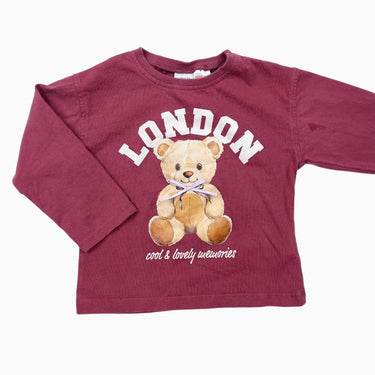 Chandail bordeaux à imprimé ourson en coton 2Y