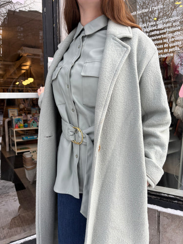 Manteau gris-menthe en faux-cuir pour femmes 2US