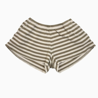 Short à rayures olive en coton gaufré 10-12Y
