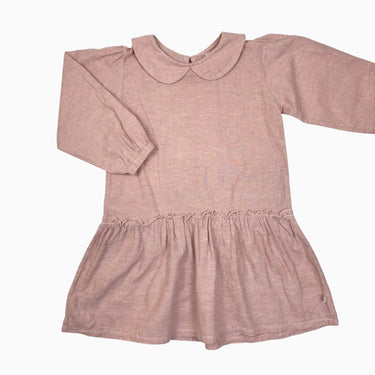 Robe à col claudine rose en chanvre et coton bio 5-6Y