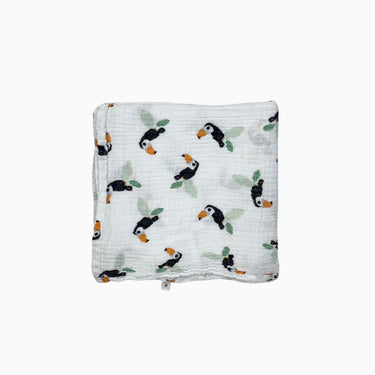 Couverture blanche 'toucans' en mousseline 122X122CM