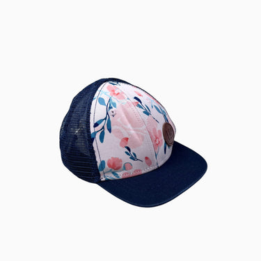 Casquette marine et rose à fleurs 6-24M