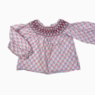 Blouse fleurie rose avec smock rouge 3Y