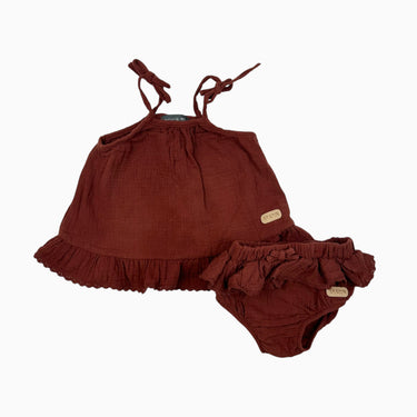 Robe avec bloomer brique en mousseline 6-9M