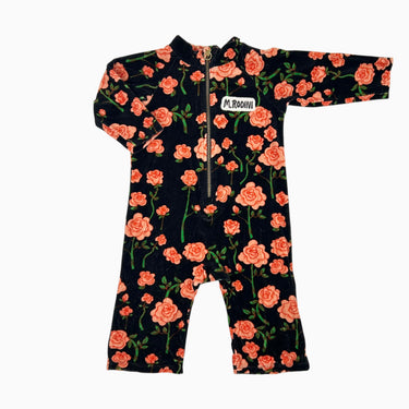 Combi noire 'fleurs' en velours 9-18M