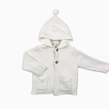 Veste à capuchon vanille en tricot de coton 6-9M