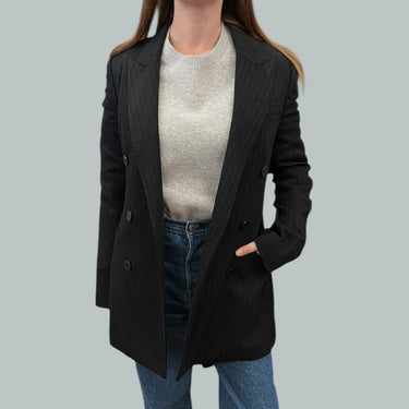Blazer oversize marine profond 'pinestripe' en viscose, nylon et poly pour femmes 2US