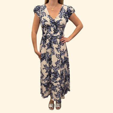 Robe maxi blanche fleurie en viscose et lin pour femmes 6US