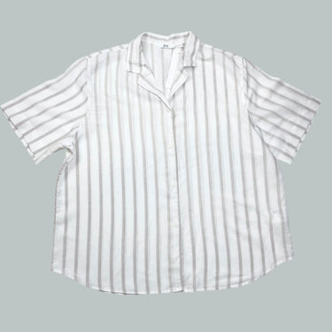 Chemise blanche à rayures beiges en rayonne, lin et nylon pour femmes XL