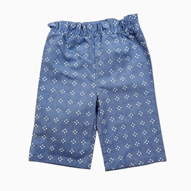 Pantalon à taille élastique en chambray de coton à pois 6M