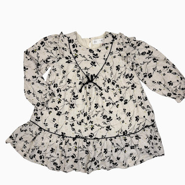 Robe avoine à fleurs noires en viscose 3-4Y
