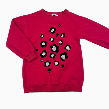 Pull rouge fleuri avec paillettes 7Y