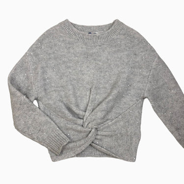 Pull gris court en acrylique et poly avec paillettes 10Y