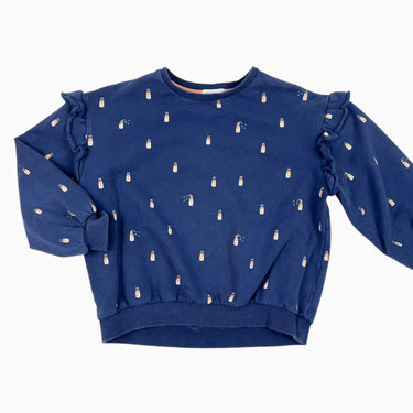 Pull marine 'bouteilles d'orange' avec volants 8Y