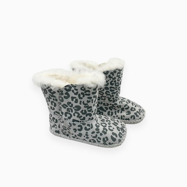Pantoufles motif léopard doublées en mouton 4-5 US