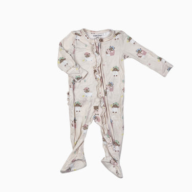 Pyjama pêche avec froufrous 'oursons' en bambou et spandex 3-6M
