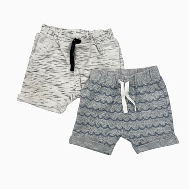 Duo de shorts en coton à imprimé vagues et rayures chinées 12M