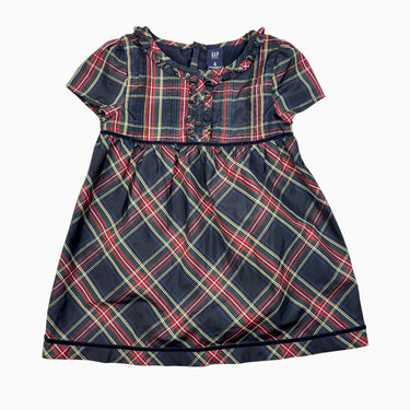Robe marine tartan en poly satiné (fit petit) 8Y (6Y)