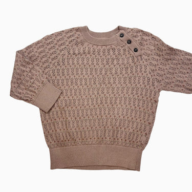 Pull latté en fin tricot de coton pointelle à fleurs 10Y