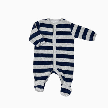 Pyjama à rayures marine et grises en velours NB