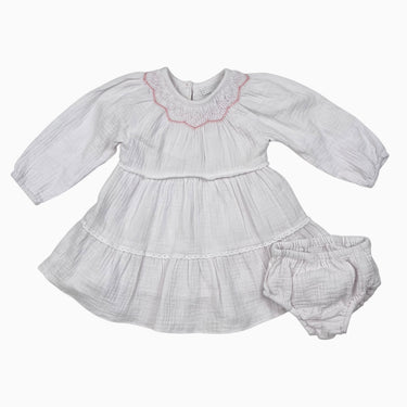 Robe et bloomer rose pâle en mousseline doublée avec smock au col 3-6M